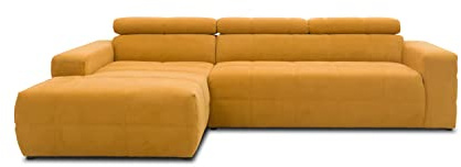 DOMO. collection Ecksofa Brandon, Sofa mit Rückenfunktion in L-Form, Polsterecke, Eckgarnitur Longchair links 285 x 175 x 98 cm (BxTxH), gelb (mango) | Longchair links mit Rückenfunktion, moderne Polsterecke in L-Form mit Steppung und Gleitern, 285 x 175 x 98 cm (BxTxH)