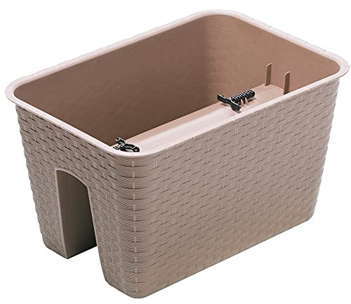URBNLIVING Pot de fleurs en plastique rotin pour jardin, clôture, balustrade, balcon, herbes aromatiques (carré, 280 mm, moca)