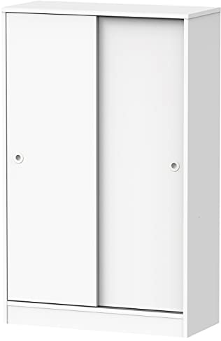 PEGANE Armoire avec 2 Portes coulissantes Coloris Blanc - Hauteur 120 x Longueur 74 x Profondeur 33 cm