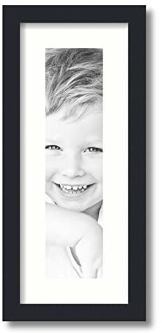 ArtToFrames 4x16 inch Satin Black Picture Frame with 2 Inch Single Light Cream Mat, SingleMat-FRBW26079-4x16-1403