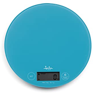 Jata HBA7230 - Báscula de Cocina Digital, Alta resistencia, Alta precisión, Hasta 5 kg, Pantalla LCD, Base Vidrio, Función tara, Incluye Pilas, Medidas: 19 x 19 x 2 cm