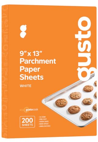 GUSTO [9 x 13 Inch - 200 Count] Pre-Cut Parchment Paper Baking Sheets, Non-Stick, Unbleached, Parchment Paper Sheets for Baking & Cooking - White - Formerly Comfy Package