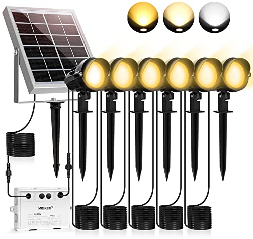 MEIKEE Solar Strahler 6 Stück mit Fernbedienung Solar Gartenleuchte 2700K 4000K 6000K Solarlampen IP66 Wasserdicht 3 Helligkeit Timer Gartenbeleuchtung für Garten Pfad Terrasse Rasen Bäume