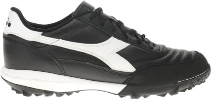 Diadora Calcetto LT Turf Soccer Shoes - Full Grain Leather, Enhanced Cushioning, Anti-Wear Rubber, Synthetic Turf, Optimal Traction and Stability, Black/White, 8 UK