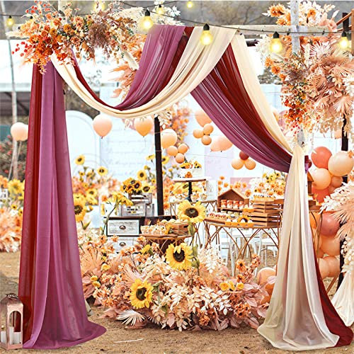 Trayosin 3 Stück Vorhang Querbehang Traubogen,Hochzeitsbogen, Gardine Freihanddeko,Eleganter Langer Fenster Vorhang Gardinen Schals für Babyparty Geburtstag Hochzeit Deko (Champagner-Rosa,75x300cm)