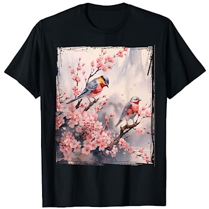 T-shirt vintage giapponese con fiori di ciliegio e albero di Sakura Maglietta