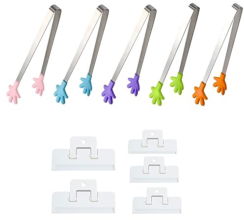 EULAPGOE Mini Hand Tongs, Sugar Ice Tongs Sweet Tongs Stainless Steel Mini Tongs Stainless Steel Food Tongs with Skid-Proof Hand Shape Silicone Small Tongs ice Cube Tongs for Food Kitchen Food