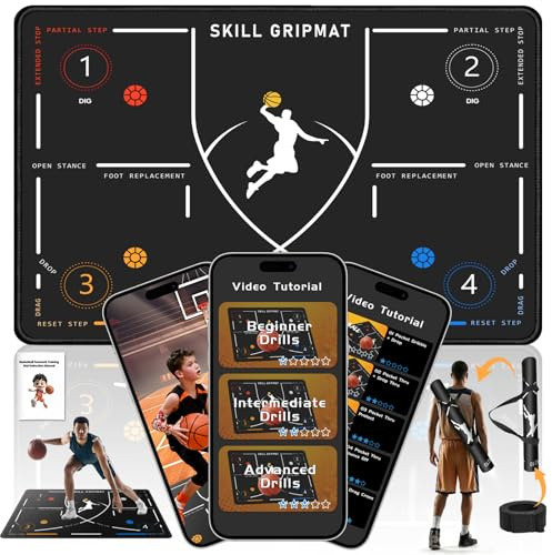 Portable Basketball Footwork Training Mat, Agility Footstep Training Mat, Basketball Pads for Training All Levels, Non-Slip Silent Equipment for All Ages to Improve Speed, Strength and Coordination