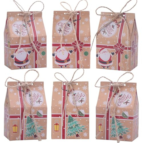 HSEAMALL 30 Stück Geschenktüten Weihnachten Papiertüten klein geschenkboxen Kraftpapier Geschenkbox Süßigkeiten Box Gastgeschenke Hochzeit Kleinigkeiten für Adventskalender zum Befüllen ﻿