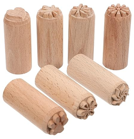 DEARMAMY Holzblockstempel 7 Stück Natürliche Tontöpferstempel Mit Gemischten Mustern Runde Holzstempel Für Diy Ton Modellierung Basteln