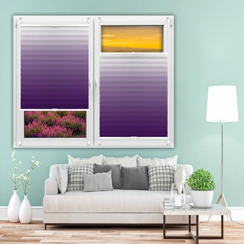 Premium Plissee, Faltrollo Jalousie 20 x 50 cm Plissee Faltrollo Sonnen, Plissees Für Fenster Und Tür 60 Sekunden Plisseerollo Montage für Fenster & Tür, Lila