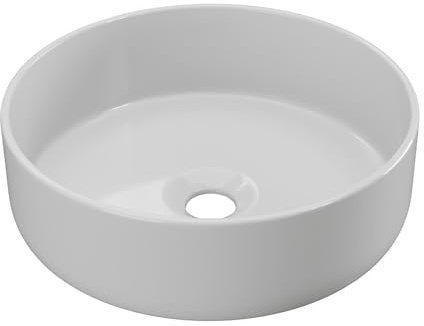 Vente-unique - Vasque à poser ronde en céramique - Blanc brillant - 36 cm - LENISO II