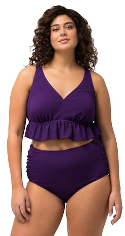 Ulla Popken Set Bikini da Donna, Struttura, Volant, Coppe morbide, Spalline Regolabili, Viola Profondo, 60