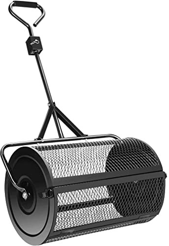 OSBELE Esparcidor de abono de 24 Pulgadas, esparcidor de turba con Mango en Forma de T, Cesta de Malla metálica de Acero, abono, turba, Tierra Vegetal, siembra, Rodillo esparcidor de estiércol Mult