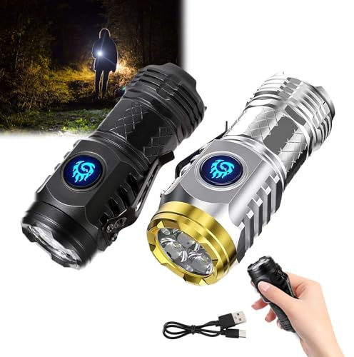 Three-Eyed Monster Mini Flashlight, Rechargeable LED Torch,Torches LED Super Bright,Pocket Flashlight,Portable Flashlight,Waterproof Pocket Torch for Outdoor Camping Hiking Emergency (Black-Silver)