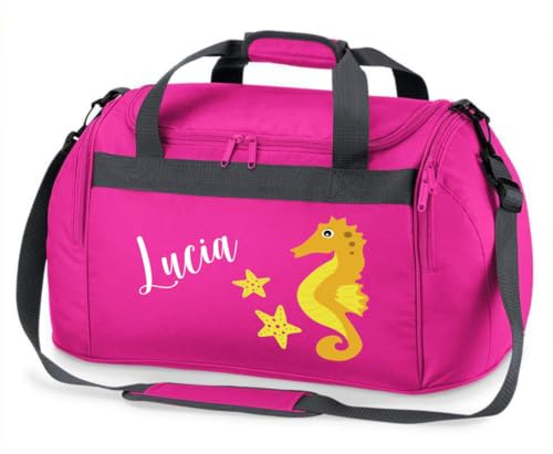 minimutz Sporttasche Schwimmen für Kinder - Personalisierbar mit Name - Schwimmtasche Seepferdchen Duffle Bag für Mädchen und Jungen (pink)