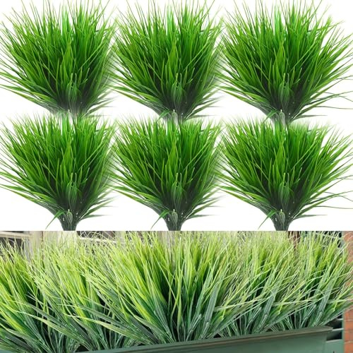 Vueinrg 12 Stück Künstliche Gräser 7 Gabeln Kunstgras Gefälschte Grün Gras Kein Verblassen Kunstpflanzen wie echt Dekogras Künstliches Weizengras für Garten Wohnzimmer Büro Hochzeit Deko