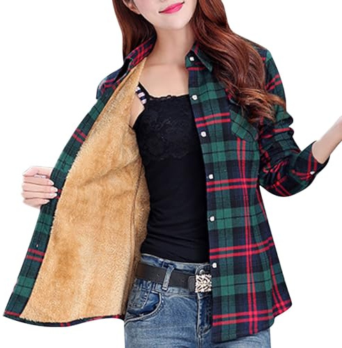 Chaqueta de franela para mujer, camisa de forro polar, chaqueta de leñador, manga larga, camisas de franela, con botones, blusa a cuadros, blusa, chaqueta, abrigo, tallas grandes, chaqueta de