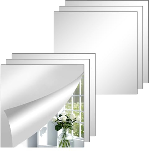 ASSRECT 6 Stück Spiegelfliesen Selbstklebend 30 x 30cm Acrylspiegel Wandspiegel klebespiegel Spiegel Selbstklebend Nicht Glas DIY Wanddekoration Dekospiegel für Schlafzimmer Wohnzimmer Schrank Tür