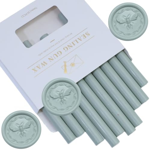 10 Pieces Sage Green Sealing Wax Sticks for Wax Seal Stamp, Atopbb Sealing Wax Sticks for Glue Gun,Great for Wedding Invitations, Wine Packages,Cards Envelopes, Gift Wrapping (Sage Green)