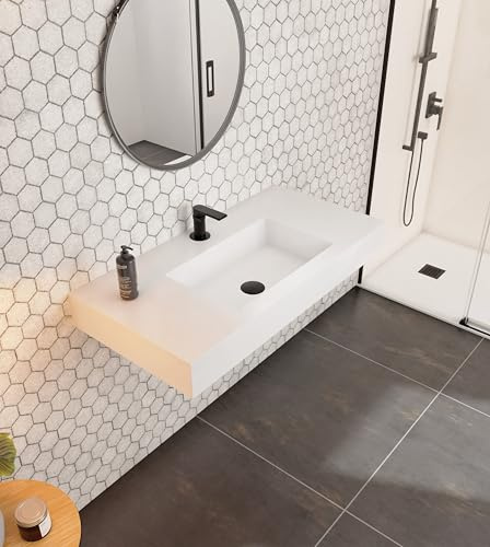 Waschbecken Aus Harz 120 x 46,5 x 12 cm - Rechteckiges Waschtisch - Arbeitsplatte Für Das Badezimmer Mit Aufsatzbecken - Harz-Hängewaschbecken - Aufsatzwaschtisch - Waschschale