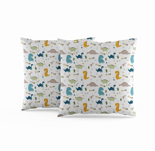 ggaimwf Kids Cushion Covers Dinosaur Cartoon Animal Dino Linen Look Square Pillowcases for Children's Room Playroom Nursery Sofa Bed Double Sided Cushion Covers 40x40cm Set of 2