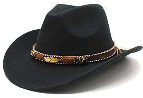 Qianderer Cowboyhut für Damen, Westernhut für Herren, Cowboy-Filzhut, verstellbarer Outdoorhut, Schwarz , Einheitsgröße