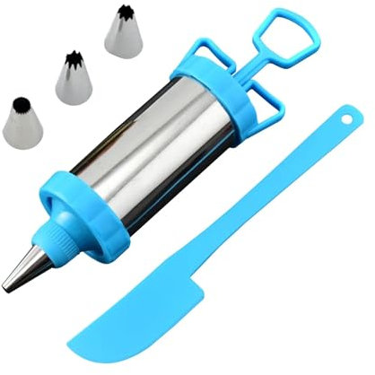ZGXNYI Seringue à Garnir en Acier Inoxydable Baking Cake Decorating Tool Stainless Steel Pastry Filling Injector Syringe Decorating Kit Dessert Decorator Seringue à GâTeau(Blue)