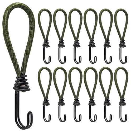 12 Stück Spanngummi mit Haken 16 cm, Expander mit Haken, Hochbelastbare Gummispanner mit Haken, Planenspanner mit Haken für Zelte Banner Plakate Transportanhänger, Schwarz