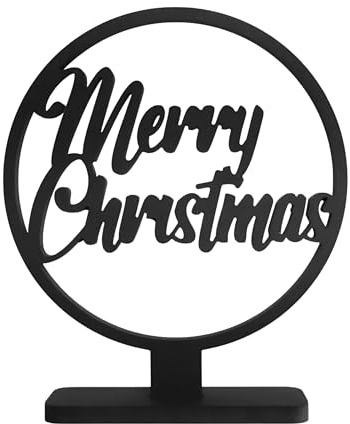 ebenkunst Merry Christmas Kreis Aufsteller – Weihnachtsdeko aus MDF | Schwarz durchgefärbtes MDF, ca. 20 x 23 cm, Merry Christmas im Kreis, freistehend, Made in Germany