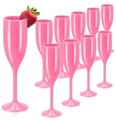 jiawaggag Copa de champán reutilizable, cristal de pie, blanco, irrompible, flauta, champán, acrílico, flauta, champán, cristal, vaso para bodas, fiestas de cumpleaños, camping piscina (10, rosa)