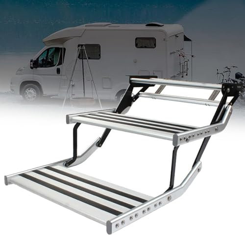 Marches pour camping-car, 2 marches, escamotables manuellement, pliables, marches en alliage d'aluminium, marches antidérapantes Poignées antidérapantes pour marches de camping-car, remorque