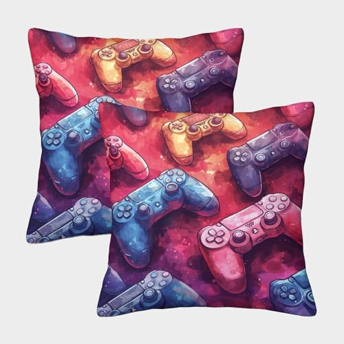 GAOYUCHUN 3D Printed Gaming Controllers Square Pillowcases Pillow Case Cushion Garden Cushion Super Soft Pack of 2 for Sofa Couch Bed 40x40cm