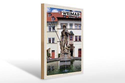 Femer Cartel de madera con diseño de la fuente de Neptuno de Weimar, 30 x 40 cm