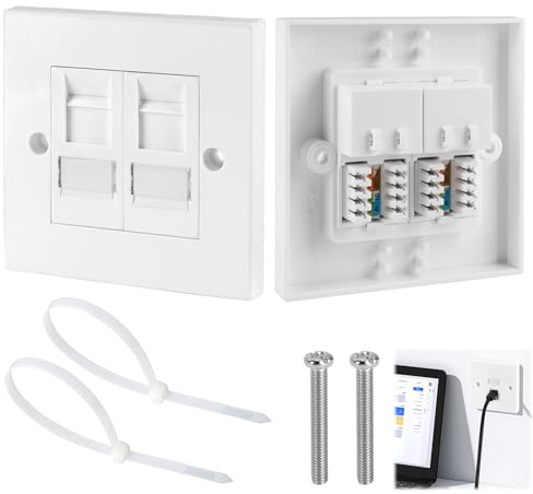 Rj45 Socket Cat6 Ethernet Socket Ethernet Plug Wall Socket Double Ethernet Faceplate Rj45 Network Wall Plate 2 Port Double Socket Ethernet Socket Wall Box for Ethernet Cable Installation (2 Port)
