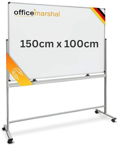 OfficeMarshal Magnetisches Whiteboard 100x150cm mit Alurahmen und abnehmbare Stiftablage für Büro, Heim und Schule, Magnettafel kratzfest und trocken abwischbar | Magentboard (Stanford)