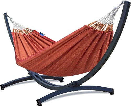 Potenza Outdoor Hängematte mit Aluminium Gestell für 2 Personen I Baumwolle Doppelhängematte 230x160cm, bis 200kg I Hängemattengestell