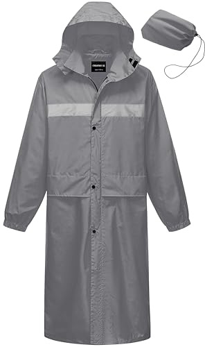 CREATMO US Men Rain Jacket with Hood Ponchos Adults Reusable Long Waterproof Coat Lightweight Men's Packable Raincoat for Outdoor Travel Hiking Cycling Dark Gray M