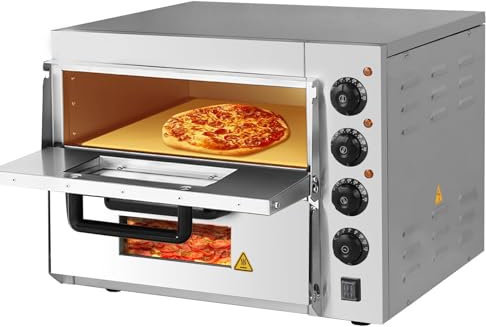 Commercial Electric Pizza Oven, Countertop Stainless Steel Pizza Maker with Timer and Pizza Stone, Ideal for Restaurants, Hotels, and Home Baking