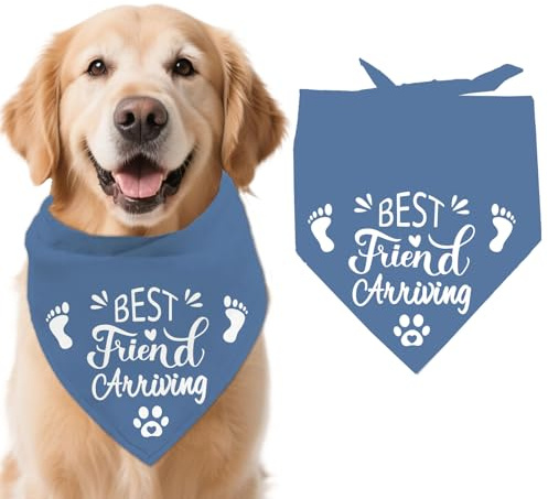 arricraft 1 PC Blue Dog Bandana, Bester Freund Ankunft Wörter Dreieck verstellbare Baumwolle Haustier Schwangerschaft Ankündigung Bandana für Hundeliebhaber Schwangerschaft Enthüllen (30.7x15.35 Zoll)
