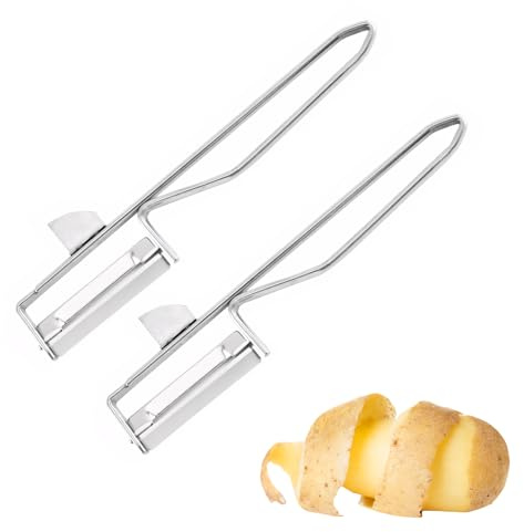 Huoflame Kartoffelschäler 2 Stück – Edelstahl Gemüse- und Obstschäler mit Ausstecher – Sparschäler Set mit Pendelklinge – Kompakter Universalschäler für Küche, Haushalt, Camping