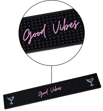 Bar Buddy Tapis de bar en caoutchouc | 60 cm x 10 cm x 1 cm | Tapis anti-éclaboussures de comptoir haut de gamme pour verrerie | Bar à domicile Man Cave | PVC noir antidérapant | Boissons bière et