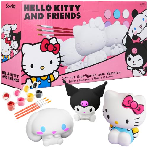 Get Trend Hello Kitty Sanrio Gipsfiguren zum Bemalen für Kinder & Teens, 3 Gipsfiguren, 12 Farben & 3 Pinsel, Kreatives DIY Bastelset, Geschenk Idee (Multi Hello Kitty)