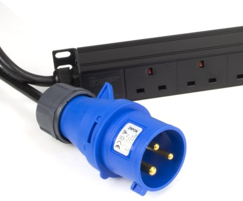 kenable PDU 12 Way UK Sockets to 32A Commando Plug Power Distribution Unit Vertical Mount 3m Cable 8000W Max Load