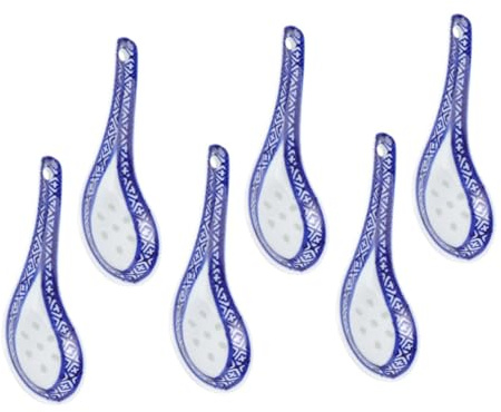 HIAKDOFT 6 piezas Cucharas Sopa Chinas Cerámica Azul y Blanca Diseño Ergonómico para Restaurante y Hogar Postre Sopa Gachas