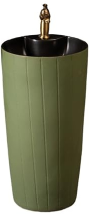 Classique Lavabo sur pied intégré vert en céramique avec robinet et kit de vidange for salle de bain, cour, balcon Pratique