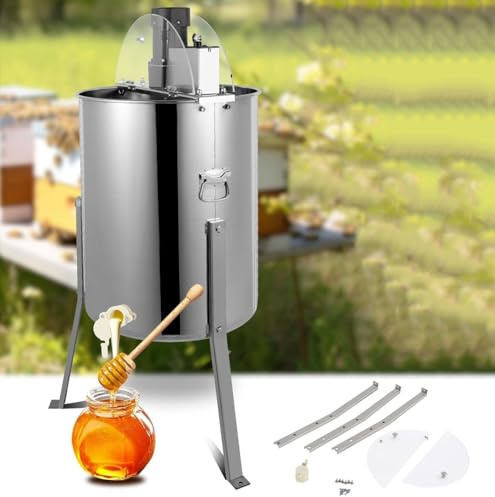 Electric Honey Extractor, Stainless Steel Honeycomb Drum Spinner with Transparent Lid, Beekeeping Centrifuge Equipment for Honey Extraction, Adjustable-Speed, for Apiary, Business 3Frame ( 4Frame)