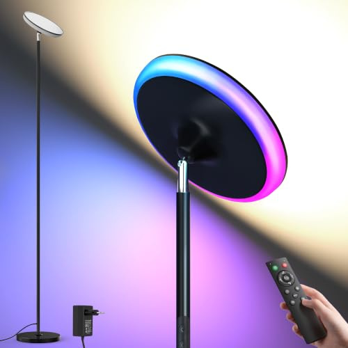 Torkase LED Deckenfluter mit RGB Umgebungslicht, 3700LM Doppelseitige Stehlampe Dimmbar, Moderne Standleuchte mit Magnetischer Fernbedienung, 2700K-6500K Stehleuchte mit Timer Wohnzimmer