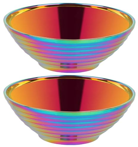 Monetais 2Pcs Ramen Noodles Bowl 7 Inch Double Layer Rainbow Bowls Multi-Purpose Insulated Stainless Steel Noodle Bowl for Cereal, Pasta, Salad, Fruit Rainbow Bowls
