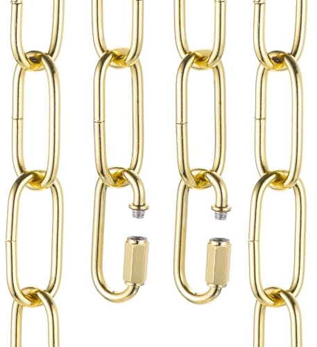sourcing map Cadena colgante de iluminación de 1 pie, extensión de cadena colgante de metal de 4 mm con 2 cierres de enlace rápido para colgar plantas, lámpara de araña, color dorado claro